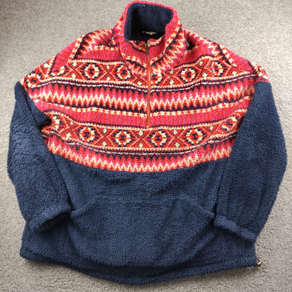 Entro‎ 1/2 Zip Sherpa Pullover Jacket Size Small Women Blue Aztec Pockets
